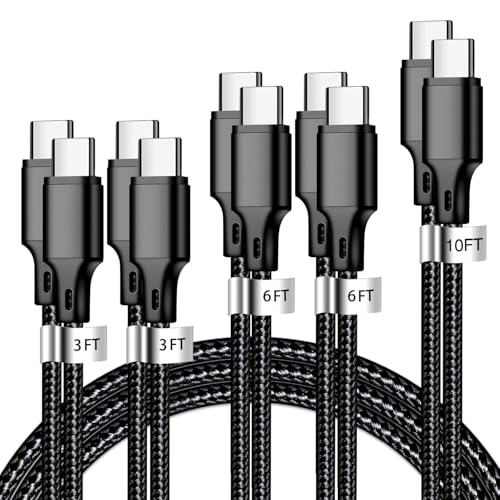 cugunu USB C Charger Cable, 5 Pack [3/3/6/6/10ft] Type C Fast Charging Cord High Data & Transfer Wire Compatible for iPhone 17/16/15 Plus/Pro Max iPad Pro Air Ps5 Controller Samsung Galaxy(Black) - color: Black, style: 5P C2C