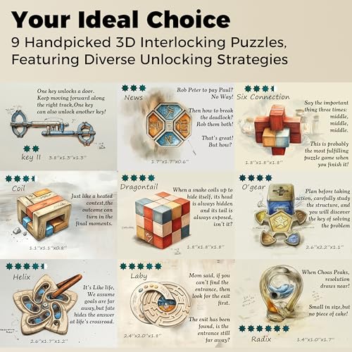 9PCS Metal Brain Teaser Puzzle Set, 3D Disentanglement Interlocking IQ Brain Puzzles for Adults & Teens, Fidget Desk Toy, Stress Relief Gift for Birthday, Christmas, Holiday & Family Party - color: Black
