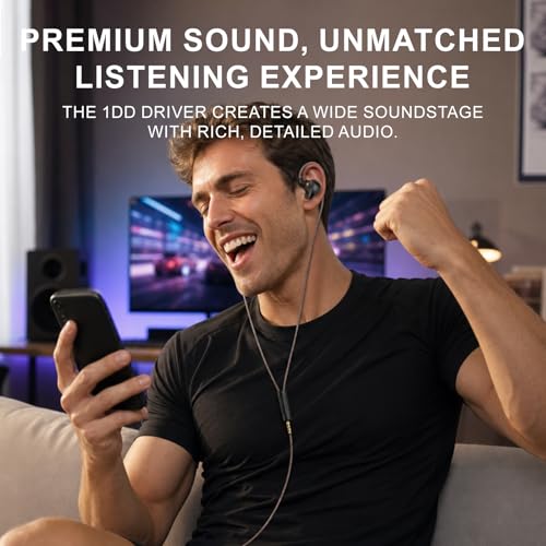 In Ear Monitor Headphones Dual Magnetic Dynamic Driver IEM with Mic, Black | Hybrid Banlance Armature with Dynamic in Ear Headphones IEM Earphones Gaming Earbuds - color: H89-Black