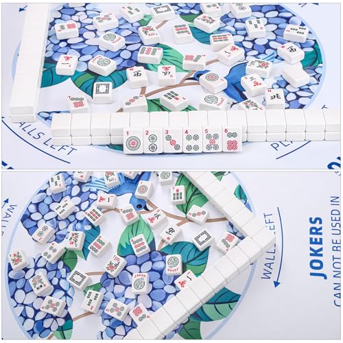 TIASUSAN American White Mahjong Learning Mat (33” x 33”) with Black Carrying Bag, Anti-Slip, Noise-Reducing Mahjong Mat for Table - color: White and Blue