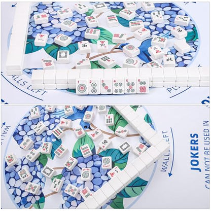 TIASUSAN American White Mahjong Learning Mat (33” x 33”) with Black Carrying Bag, Anti-Slip, Noise-Reducing Mahjong Mat for Table - color: White and Blue