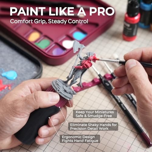 Nicpro Miniature Painting Handle Kit, 360° Rotating Miniature Holder | Ergonomic Handle with Magnetic Dock, 4 Swappable Caps, 3 Dock Plates & 50g Putty, for Model, Fantasy Figurines, 3d Prints