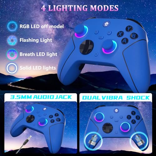 YUYIU Wireless 2.4GHz Controller with 7 Colors RGB Light for Xbox Controller, Xbox One Series X|S,Consoles,Steam PC Windows,with 1000mAh Battery/hall effect sticks/Turbo/Programmable, 3.5mm Audio Jack - color: Blue