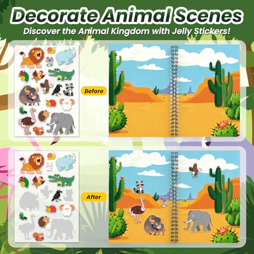Animals Reusable Sticker Book for Toddlers, DIY Make-a-face Jelly Stickers | Make A Face & Scene Decoration Play, Washable and Reusable Jelly Stickers, Portable Travel Friendly, Airplane Trip Essentials - style: Animal