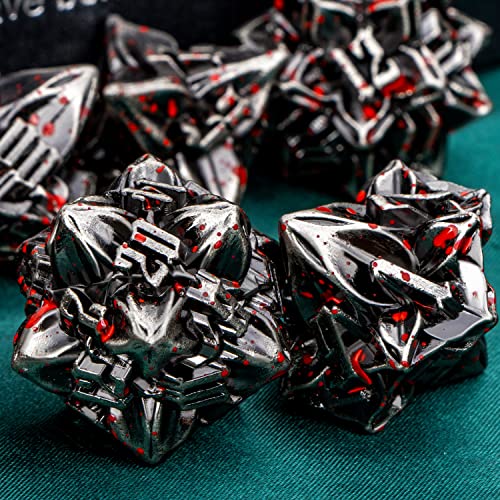 ARUOHHA DND Metal Dice Set Blood Leaf Design Polyhedral Dice with Box, 7PCS D and D Dice RPG Role Playing Games D20 D12 D10 D8 D6 D4 ﻿ - color: Leaves - Blood Splatter 1
