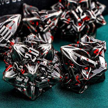 ARUOHHA DND Metal Dice Set Blood Leaf Design Polyhedral Dice with Box, 7PCS D and D Dice RPG Role Playing Games D20 D12 D10 D8 D6 D4 ﻿ - color: Leaves - Blood Splatter 1