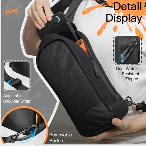 JETech Sling Bag for Nintendo Switch 2/Switch OLED/Switch Console, Black | Crossbody Carrying Design, 8 Game Card Slots, Large Storage Capacity, Travel-Friendly Organization - color: Black