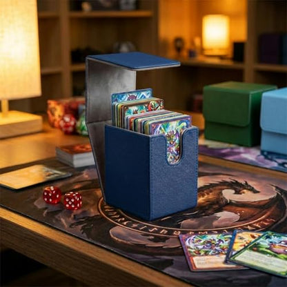 Dmoicols Vertical Deck Box Plus Version, Large Trading Card Case Fits 100+ Double Sleeved Cards, Premium Saffiano Leather TCG Storage for MTG Commander, Pokémon, TCG, CCG, Magnetic Closure-Navy Blue - color: VP Navy