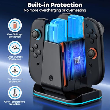 Switch 1/2 Controller Charger for Nintendo Switch 1/ OLED Joycon, Charging Docking Station, Storage Stand with Charge Cable，2-in-1 Charger Dock for Joy con 2/1 Accessories - size: L-Black-Switch 2/1