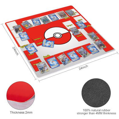 Biouai Playmat for Trading Card Game - Stitched Play Mat with Tube for Card Gameplay with Zones, 2 Player Trainer Game Playing Mats (Red-1) - color: Red-1
