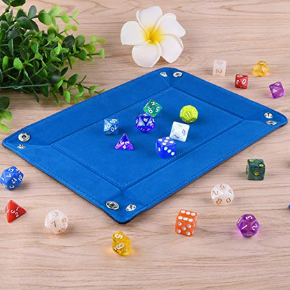 SIQUK Double Sided Dice Tray Folding Rectangle PU Leather and Sky Blue Velvet Dice Holder - color: Sky Blue