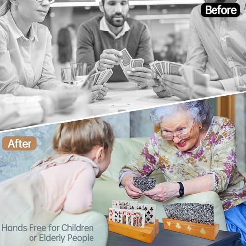 hismocal Playing Card Holders Deck Stand, Play Cards Holder for Kids or Elder People, Hands-Free Wood Holder Racks,Tray for Organizing Cards (6 Pack) - size: 6 Pack