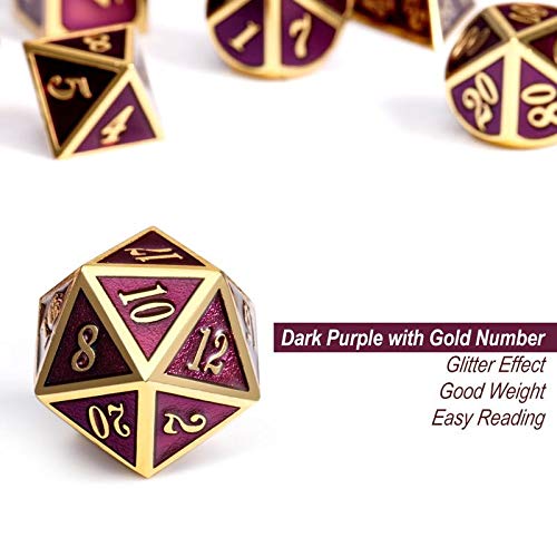 D&D Table Game Dice Set, 7PCS Metal Die with Metal Gift Box for Dungeons and Dragons (Dark Purple and Gold Number) - color: Dark Purple With Gold