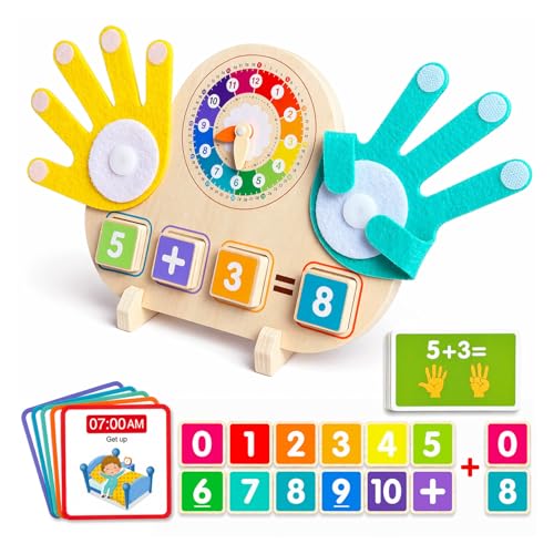 2-in-1 Math Manipulatives Number Counting Blocks Toys & Teaching Clock, Preschool Learning Activities for Toddlers 2-4, Educational Montessori Toys for 3 4 5 Year Old Boys Girls Birthday Gift