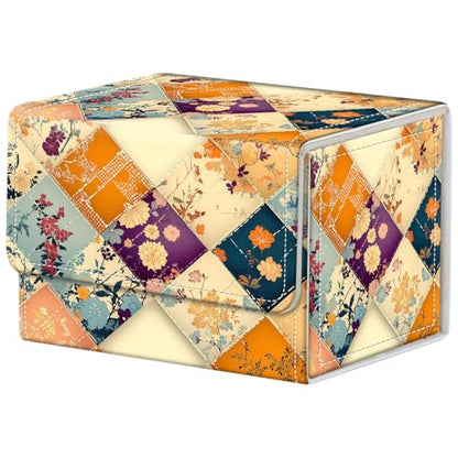 Quilt Pattern Deck Box for MTG Commander | Holds 100+ Double-Sleeved Cards | Strong Magnetic TCG Card Case for Collectible Games - color: Quilt Pattern