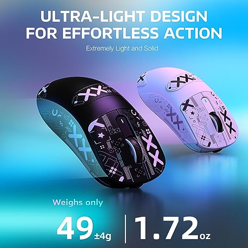 MANBASNAKE Attack Shark X3 Wireless Gaming Mouse, 49g Lightweight Triple Mode Ergonomic Computer Mouse, PAW3395 26K DPI Sensor, 200h Battery Life, Griptape Programmable Buttons for PC/Laptop/Mac/Win - color: Black & Griptape