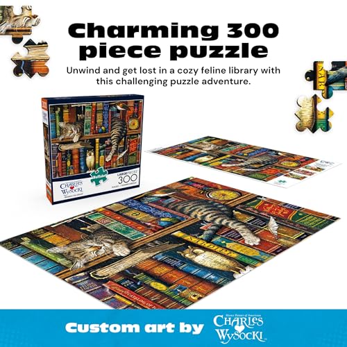 Buffalo Games Charles Wysocki, Frederick the Literate, 300 Piece Puzzle | Jigsaw Puzzles for Adults, Oversized Easy-Grip Pieces, Full-Color Poster Included, Precision-Cut Pieces, Made in USA