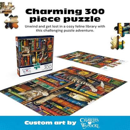 Buffalo Games Charles Wysocki, Frederick the Literate, 300 Piece Puzzle | Jigsaw Puzzles for Adults, Oversized Easy-Grip Pieces, Full-Color Poster Included, Precision-Cut Pieces, Made in USA