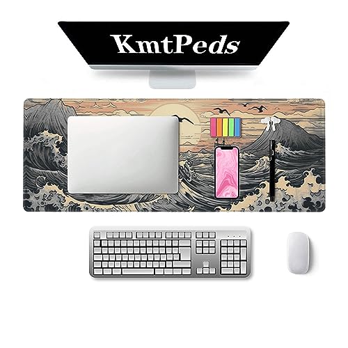 Japanese Sea Waves Large Gaming Mouse Pad,XL Mouse Pad Gaming Mouse Mat Desk Pad,31.5 x 11.8in Desk Mat Anime Mouse Pads for Desk,Extended Keyboard Pad Mousepad with Non-Slip Base and Stitched Edge - color: Japanese Waves