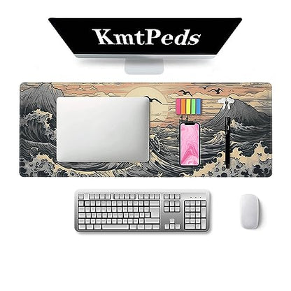 Japanese Sea Waves Large Gaming Mouse Pad,XL Mouse Pad Gaming Mouse Mat Desk Pad,31.5 x 11.8in Desk Mat Anime Mouse Pads for Desk,Extended Keyboard Pad Mousepad with Non-Slip Base and Stitched Edge - color: Japanese Waves