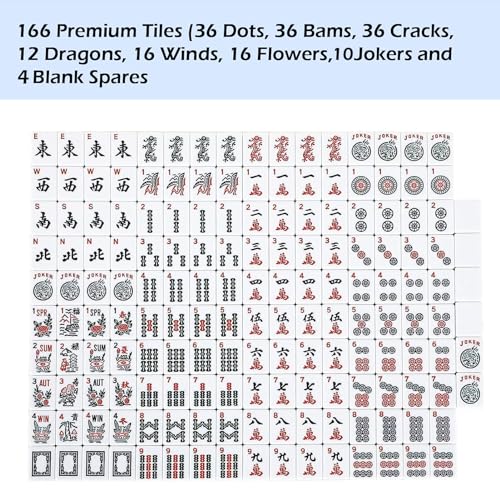 ZGME American Mahjong 세트, 인쇄된 직사각형 가방 및 액세서리가 있는 166개의 화이트 타일, 푸셔가 있는 올인원 마작 랙 4개, 완벽한 웨스턴 마작 세트 - color: 라이트 블루