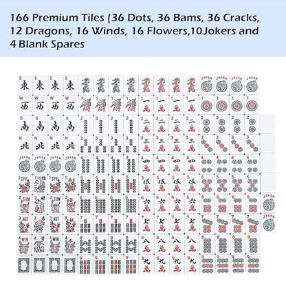 ZGME American Mahjong 세트, 인쇄된 직사각형 가방 및 액세서리가 있는 166개의 화이트 타일, 푸셔가 있는 올인원 마작 랙 4개, 완벽한 웨스턴 마작 세트 - color: 라이트 블루