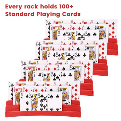 Three-Layer Design Playing Cards Holders，Playing Card Holder for Kids Adults Hands Free Card Holder for Family Card Game Nights Poker Parties - color: Red(4pack)