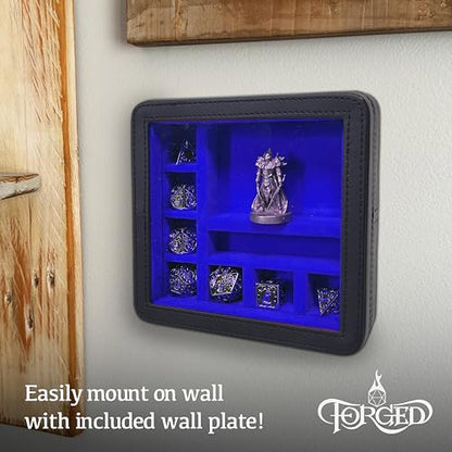 Forged Dice Co. RPG Character Shrine Display Case for Dice and DND Miniatures - Includes Travel Dice Tray and Display Lid - Compatible with Dungeons and Dragons Dice and Miniatures - Blue - color: Blue