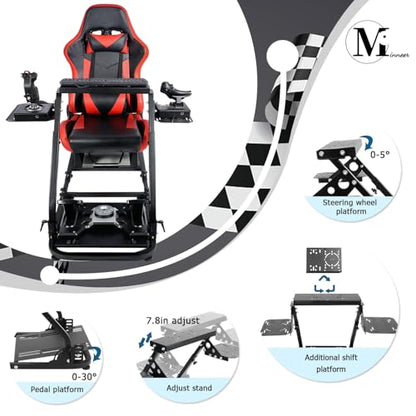 Minneer Foldable Racing Flight Simulation Cockpit with Red Seat Fit for Logitech G29 G920,for Thrustmaster T248,for Fanatec,Double Levers Drive Gaming Wheel Stand,Not Included Wheel,Pedal,Handbrake