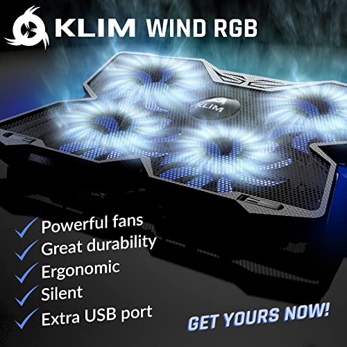 KLIM Wind Laptop Cooling Pad - More Than 500 000 Units Sold - New Version - The Most Powerful Rapid Action Cooling Fan - Laptop Stand with 4 Cooling Fans at 1200 RPM - USB Fan - PS5 PS4 - RGB - color: RGB