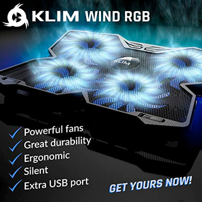 KLIM Wind Laptop Cooling Pad - More Than 500 000 Units Sold - New Version - The Most Powerful Rapid Action Cooling Fan - Laptop Stand with 4 Cooling Fans at 1200 RPM - USB Fan - PS5 PS4 - RGB - color: RGB