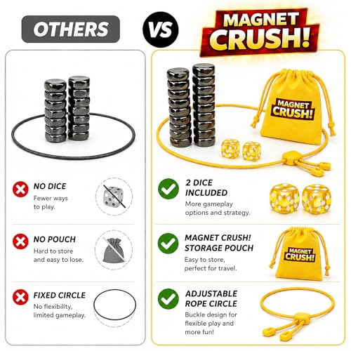 Magnet Crush Magnetic Strategy Board Game for Kids & Adults, Fun Tabletop Magnet Placement Game, STEM Educational Toy, Family Party Game, Travel Game, Puzzle Brain Teaser, Gift for Ages 9+