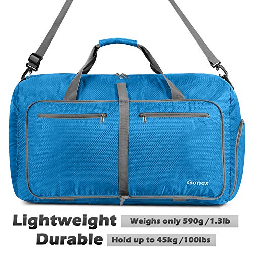 Gonex Large Foldable Travel Duffle Bag with Shoes Compartment, Packable Lightweight Water Repellent Duffel Bag for Camping Gym Weekender Bag - color: Sky Blue, size: 150L