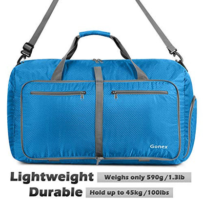 Gonex Large Foldable Travel Duffle Bag with Shoes Compartment, Packable Lightweight Water Repellent Duffel Bag for Camping Gym Weekender Bag - color: Sky Blue, size: 150L