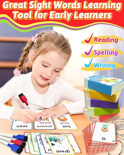 520 Sight Words Flash Cards Kindergarten, 1st 2nd 3rd Grade Reading Books | Learn to Read, Preschool Kindergarten Workbooks, Writing & Spelling Games, Dolch & Fry List, Homeschool Supplies for Kids