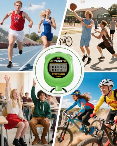 TPNEG Simple Stopwatch Timer - Easy to Use, Set Up, Read, and Carry - Large Display - On/Off, AAA Battery - Ideal for Coaches, Track and Field, Soccer Referees, Sports, Classroom - color: Green