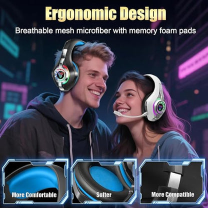 2.4GHz Wireless Gaming Headsets for PS5/PS4/Switch, New RGB Bluetooth 5.4 Noise Cancelling Gaming Headphones with 7.1 Surround Sound, 40mm Drivers, 276g Ultraligero, Memory Foam, 40Hrs Audífonos Gamer - color: Silver-black