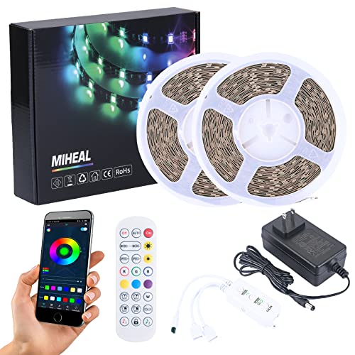 MIHEAL Led Strip Lights Kit 65.6ft 5050 SMD RGB Flexible LED Tape Lights with UL Power Supply IR Remote Controller for Under Cabinet Lighting Bedroom, Living Room - color: White