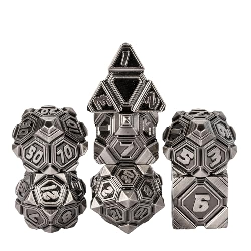 Metal UFO Dice Set, 7 Die Metal Polyhedral Dice Set for DND Dungeons and Dragons Role Playing Games,with Skull Bag.(Ancient Nickel) - color: Ancient Nickel