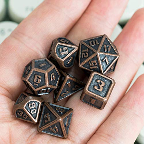 UDIXI 10mm Mini Metal DND Dice Set, Small Metal Dice for D&D (Copper) | 7-Pieces, Lightweight, Velvet Drawstring Bag, for Dungeons and Dragons Role Playing Games Tabletop Games - color: Mini-copper(10mm)