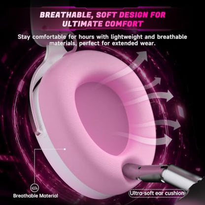 Acer 2.4GHz Wireless Gaming Headsets for PS5, PS4, PC, Switch, Tri-Mode Gaming Headphones with Noise Canceling Mic, Stereo Sound, 40+Hr Battery, 50mm Drivers - PinkWhite - color: PinkWhite