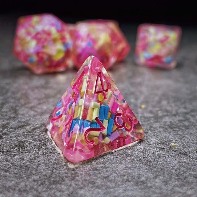 Sage’s Portal Cantrips DND Dice Set - Round Edge Resin 7-PC Polyhedral DND Dice Set for Dungeons and Dragons D&D RPG Tabletop TTRPG (Sprinkles Pink) - color: Sprinkles Pink