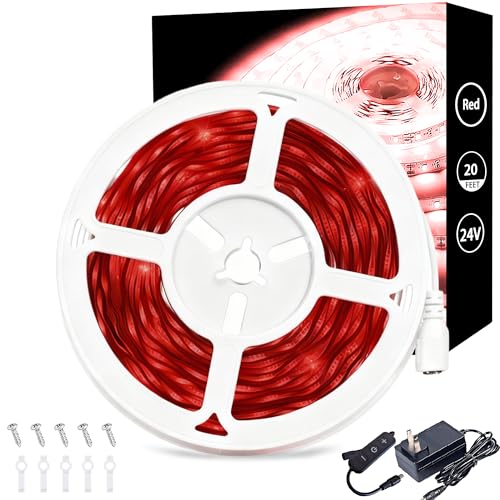 20 FT Red Led Lights Strip for Bedroom Home Party Office Rope Lights Tape Light Easy DIY Cuttable Strip Lights for Baby Room Bathroom Living Room Ceiling Wall Vanity Mirror - color: Red, size: 20 FT