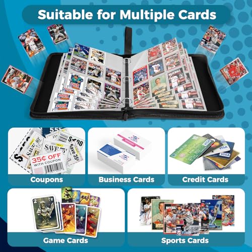 9 Pocket Card Binder: 900 Zipper Double Sided Sports & Trading Card Collector Album with 50 Removable Sleeves - Kids Card Holder for TCG NHL Baseball Football Hockey Games (White） - color: White