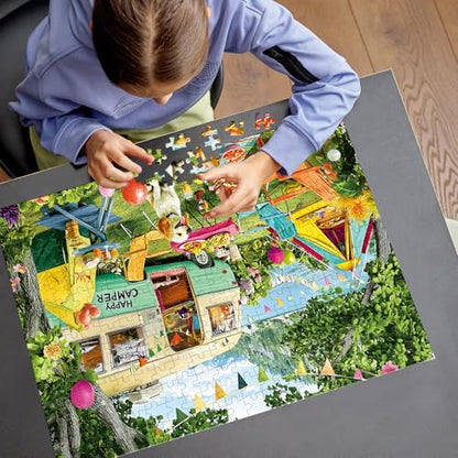 300 Piece Puzzles for Adults,Lakeside Camping Puzzle for Adults Teens,Large Piece Fun Jigsaw Puzzle for Kids Ages 8-10 10-12,Glossy & Sturdy Pieces,Challenging Family Game Great Gift Idea,20.5 x 15 in - style: Lakeside Camping