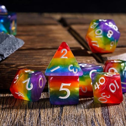 Rainbow DND Dice Set D&D Glitter Polyhedral Dice for Tabletop Games | Leather Storage Bag, DM Gift, for Dungeons and Dragons Role Playing Games - color: Rainbow