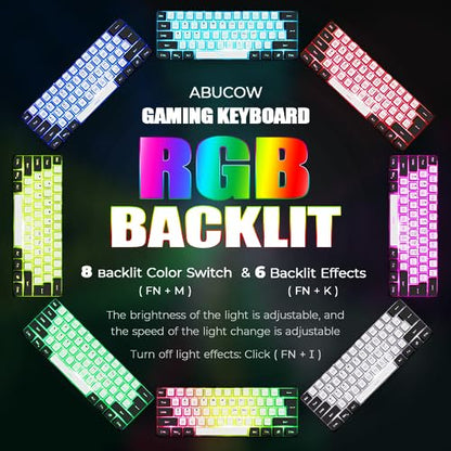 abucow 60% Percent Gaming Keyboard Minimalist Portable Wired Ultra-Compact Mini Imitation 61 Keys RGB Backlit Keyboard (White-Black) - style: White-black