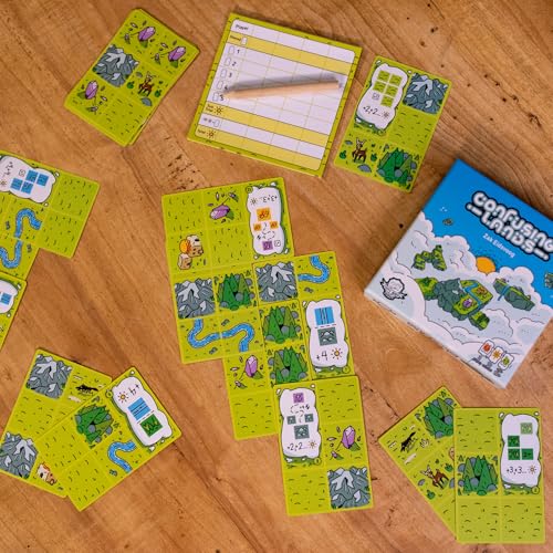 Confusing Lands | Whimsical Themed Travel Size Board Game You Can Play Anywhere | Strategic Card Placement Game | Solo Board Game | 1 - 2 Players, Ages 12+ | Easy to Learn and Play | Tiny Game Series