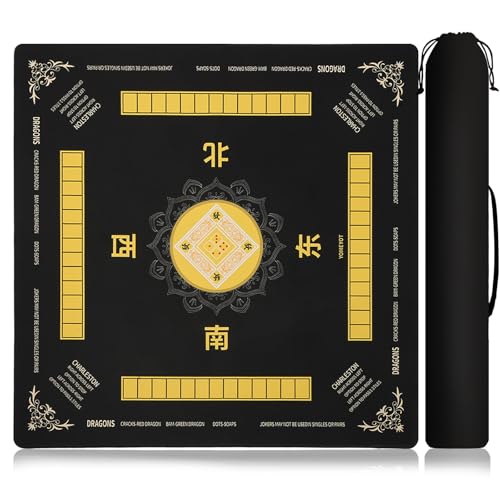 Black Mahjong Mat 31.5x31.5 Inch Non-Slip and Noise Reduction Mah Jong Table Mat Dirt-Resistant with Carrying Bag for Mahjong Poker Card Board Games Dominoes (Black) - color: Black