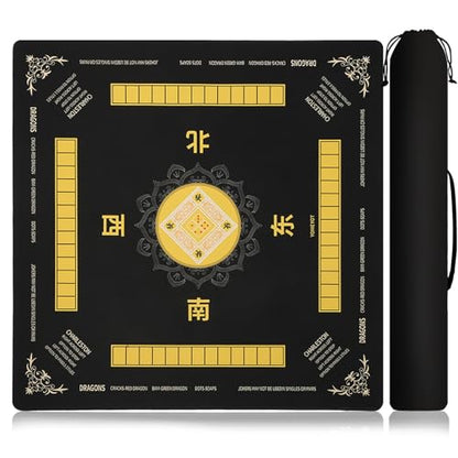 Black Mahjong Mat 31.5x31.5 Inch Non-Slip and Noise Reduction Mah Jong Table Mat Dirt-Resistant with Carrying Bag for Mahjong Poker Card Board Games Dominoes (Black) - color: Black